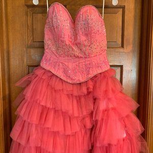 Strapless Sparkle Short, Pink Prom Dress with Beaded Bodice and Tulle Layers